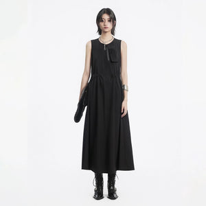 Lapargay sleeveless long dress cinched waist drawstring half-zip design L78209001C - Lapargay