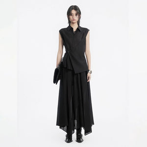 Lapargay slightly sheer sleeveless shirt asymmetrical overlapping design creates layered look L78201911V - Lapargay