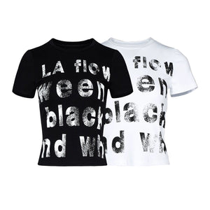 Lapargay slim-fit cropped T-shirt retro letter print hot girl style high-waist top L75200206V - Lapargay