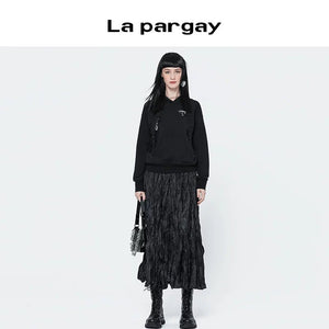 Lapargay Spring Autumn Long Sleeve Hooded Pullover Sweatshirt Women New Fashionable Age-Reducing Versatile Design Black Top - Lapargay