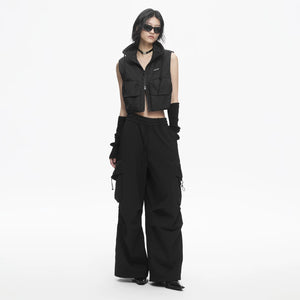 Lapargay Stand Collar Sleeveless Cropped Top Functional High Street Drawstring Neckline Structure L78101408C - Lapargay