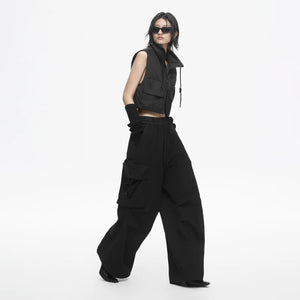 Lapargay Stand Collar Sleeveless Cropped Top Functional High Street Drawstring Neckline Structure L78101408C - Lapargay