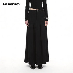 Lapargay Suit Fabric Slimming Hip-covering Versatile Black Long Skirt for Commute L75209107V - Lapargay