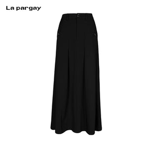 Lapargay Suit Fabric Slimming Hip-covering Versatile Black Long Skirt for Commute L75209107V - Lapargay