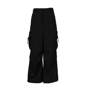 Lapargay Tactical Cargo Casual Pants with Drawstring Elastic Waist, Pleated Wide Leg Design L78102639V - Lapargay