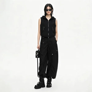 Lapargay Tech-Wear Short Hooded Vest, Side Pocket with Zipper, Neat and Stylish L78201403C - Lapargay
