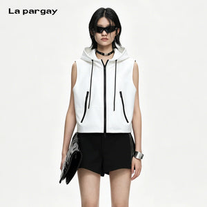 Lapargay Tech-Wear Short Hooded Vest, Side Pocket with Zipper, Neat and Stylish L78201403C - Lapargay