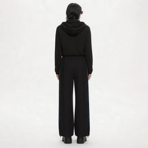 Lapargay textured drape wide-leg casual pants contrast side stripe double button drawstring high waist L75102602V - Lapargay