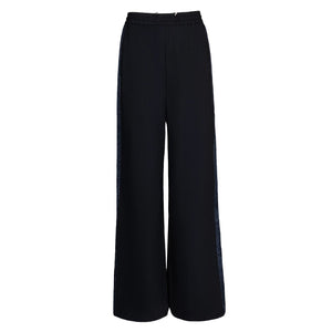 Lapargay textured drape wide-leg casual pants contrast side stripe double button drawstring high waist L75102602V - Lapargay