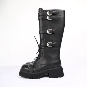 Lapargay top layer cowhide motorcycle boots, buckle design cool and slender legs L75405001X - Lapargay