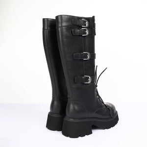 Lapargay top layer cowhide motorcycle boots, buckle design cool and slender legs L75405001X - Lapargay