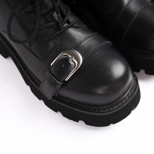 Lapargay top layer cowhide motorcycle boots, buckle design cool and slender legs L75405001X - Lapargay