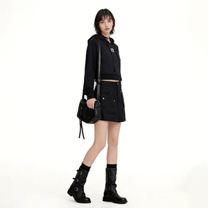 Lapargay Two-in-One Patchwork Short Hoodie, Drawstring Hood, Full Street Style L78101983V - Lapargay
