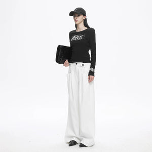 Lapargay Two-in-One Slim Long Sleeve T-Shirt, Letter Graffiti Print, High Stretch Skin-friendly L78100314V - Lapargay