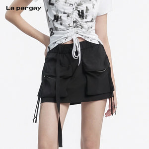Lapargay utility cargo mini skirt strap design cool street style L78209201V - Lapargay