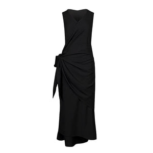 Lapargay V-Neck Sleeveless Little Black Dress, Tie Waist, Elegant and Slimming Dress L78209010V - Lapargay