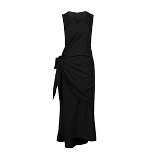 Lapargay V-Neck Sleeveless Little Black Dress, Tie Waist, Elegant and Slimming Dress L78209010V - Lapargay