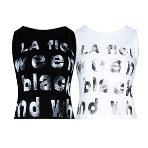 Lapargay vintage letter print hot girl slim short vest L75200103V - Lapargay
