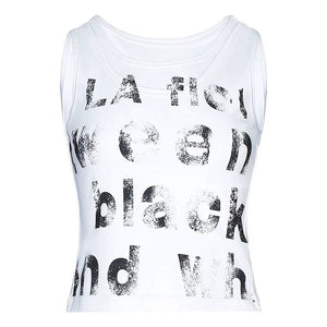 Lapargay vintage letter print hot girl slim short vest L75200103V - Lapargay