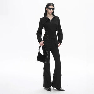 Lapargay Vintage Luxe Casual Pants with Fine Frayed Hem, Slimming Flared Leg L78102611V - Lapargay