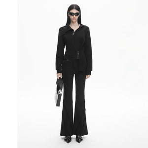 Lapargay Vintage Luxe Casual Pants with Fine Frayed Hem, Slimming Flared Leg L78102611V - Lapargay