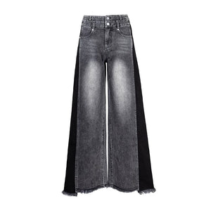 Lapargay vintage washed denim casual pants double button high waist design lazy stylish trousers L78102624V - Lapargay