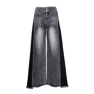 Lapargay vintage washed denim casual pants double button high waist design lazy stylish trousers L78102624V - Lapargay
