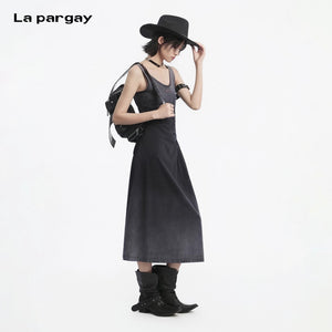 Lapargay Waist-Defined Camisole Dress Gradient Wash Irregular Tucks L78209014C - Lapargay