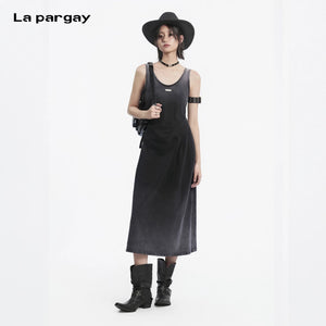 Lapargay Waist-Defined Camisole Dress Gradient Wash Irregular Tucks L78209014C - Lapargay