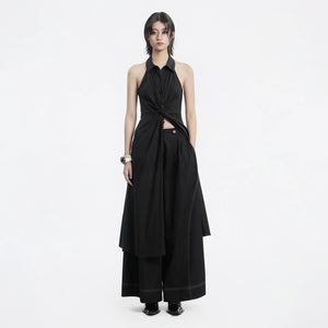 Lapargay wide-leg casual pants contrast stitching craft neat lines modify leg shape L78202606V - Lapargay