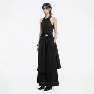 Lapargay wide-leg casual pants contrast stitching craft neat lines modify leg shape L78202606V - Lapargay