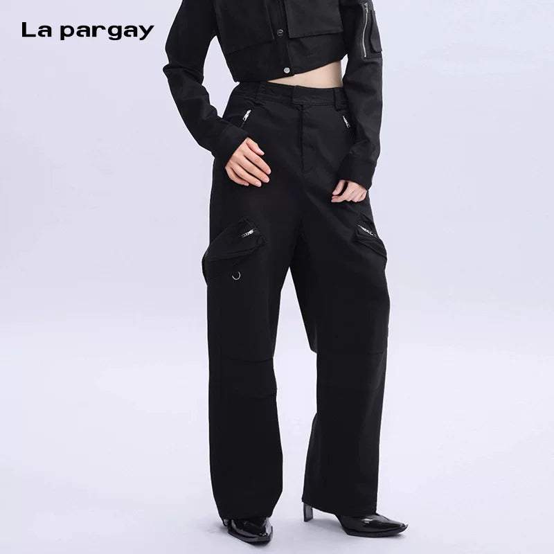 Lapargay pure cotton straight-leg casual pants women 2026 spring new style personalized fashion loose pants