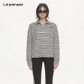 Lapargay Black and white striped half-zip sweatshirt Loose drop shoulder Relaxed lazy feel L69101997B