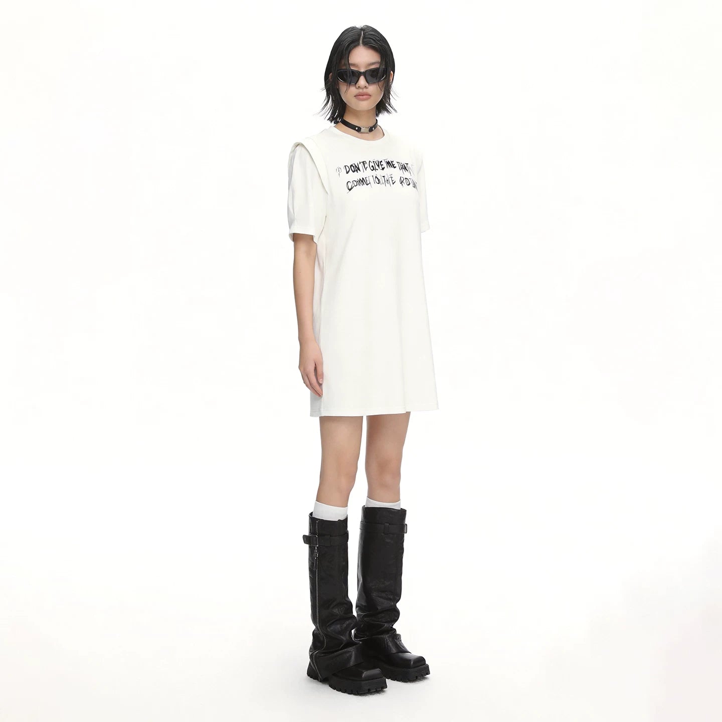 Lapargay Drop Shoulder Short Sleeve T-Shirt Dress Graffiti Print Accent Casual Daily Style L69209026C