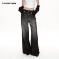 Lapargay Black-to-Gray Gradient Wash High-waisted Wide-leg Pants Contrast Waistband L75202903V