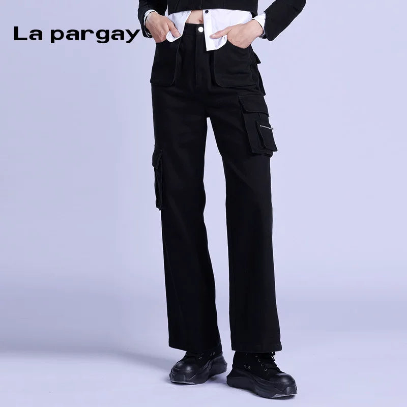 Lapargay unisex multi-pocket cargo casual pants 2026 spring fashion design sense straight-leg trendy brand long pants