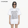 Lapargay Loose Drop-Shoulder T-Shirt Distressed Print Casual and Flattering L69300202V