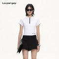 Lapargay High-stretch shaping fabric Half-placket stand collar design Sporty cropped T-shirt L75200228C
