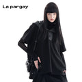 Lapargay Pullover Short-Sleeve Hoodie 2026 New Women's Black Casual Loose Design Top