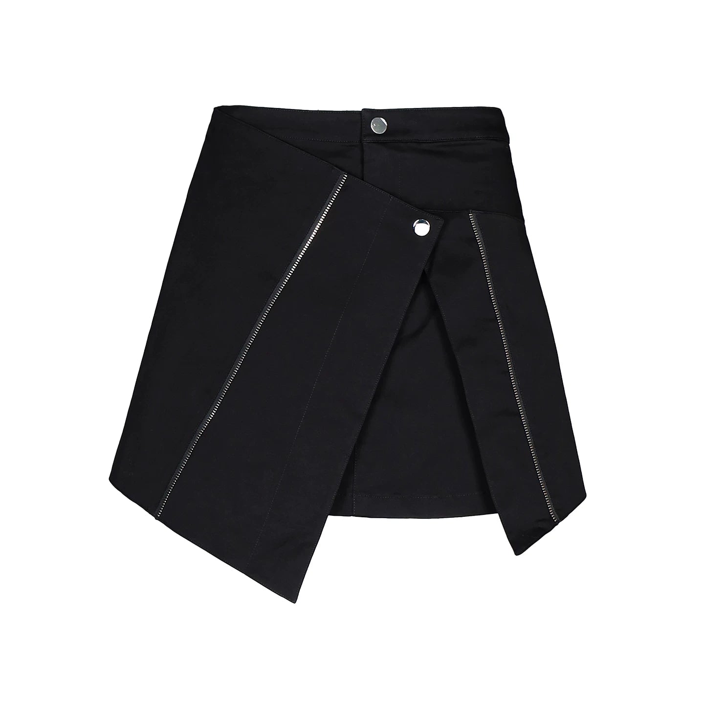 Lapargay asymmetrical paneled skirt, metal buckle waistband, functional hot girl little black skirt L69309209C