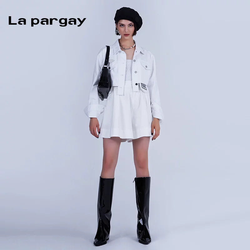 Lapargay short slim-fit pure cotton denim jacket for women, new autumn/winter style with personalized design sense, trendy brand women's top