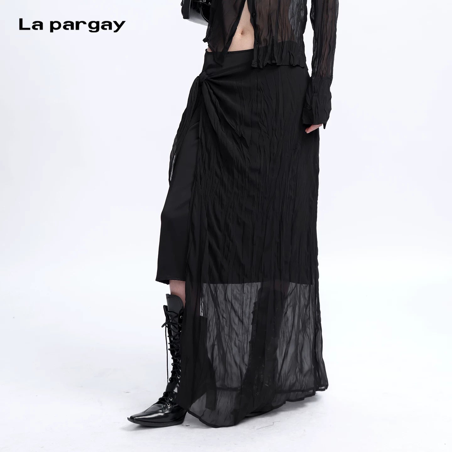 Lapargay 【Mask】 Series Deconstructed Patchwork Knot Skirt Texture Contrast L75309103C