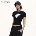 Lapargay Short Waist-cinching T-Shirt Ink Wash Print Accent Fits Body Without Squeezing L72200223C