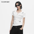 Lapargay Henley button T-shirt hand-painted graffiti print slim fit top L78200211C