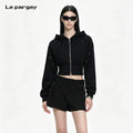 Lapargay Waist Cinching Cropped Hoodie Metal Studs Edgy Girl Cardigan L75101204V