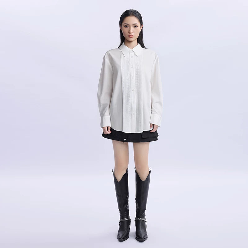Lapargay 100% Cotton Long Sleeve Shirt for Women 2026 New Personality Trendy Design Shirt Fashion Brand Top