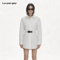 Lapargay Lapel Single-Breasted Shirt Dress with Vertical Pleats and Belt to Accentuate the Waist L75101002C