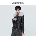 Lapargay Sheepskin Jacket Fashion Genuine Leather Women's Coat Short Leather Blazer Black Fashion Trendy Sheepskin Women's Top