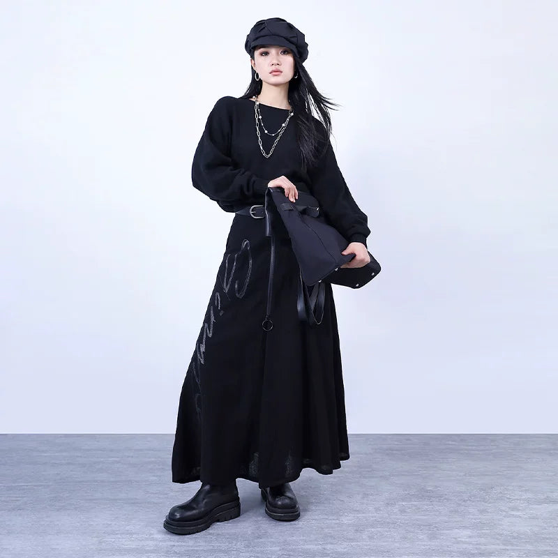 Lapargay pullover round neck base layer long sleeve knit sweater 2026 new women's black design top