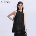 Lapargay Lyocell Sleeveless Crinkle Top, 2026 Spring New Unique Design Sense Trendy Pullover Chiffon Blouse
